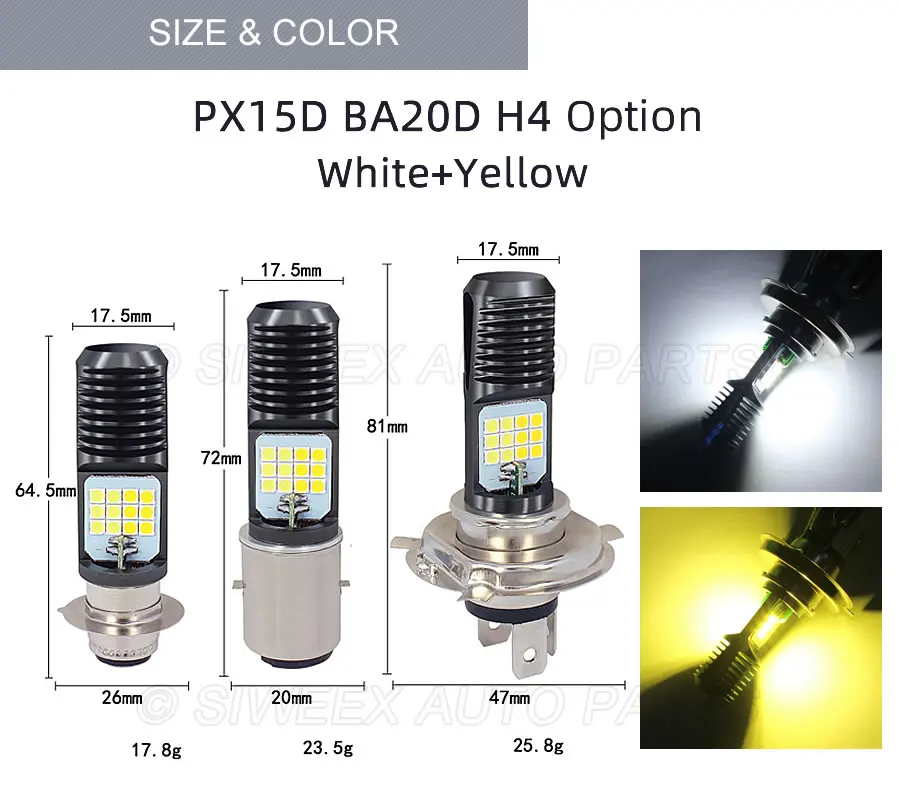 1 шт. мотоциклетная фара PX15D H4 BA20D Led 24 SMD 3030 ATV Мотоцикл Скутер лампы желтые белые