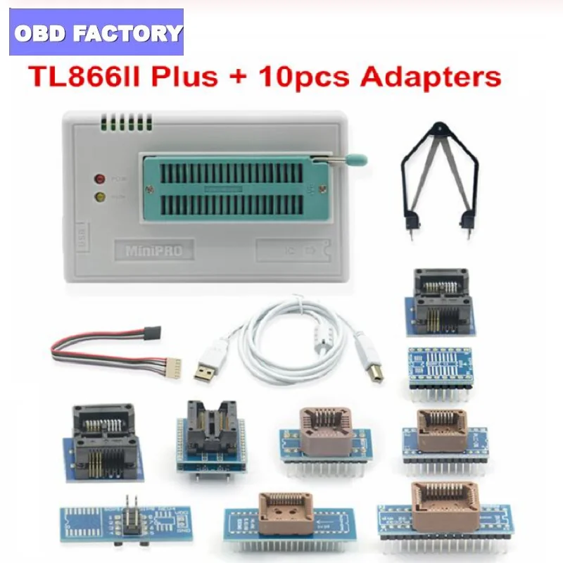 Mini Pro TL866II Plus USB Универсальный программатор + 10 элементов адаптеров IC