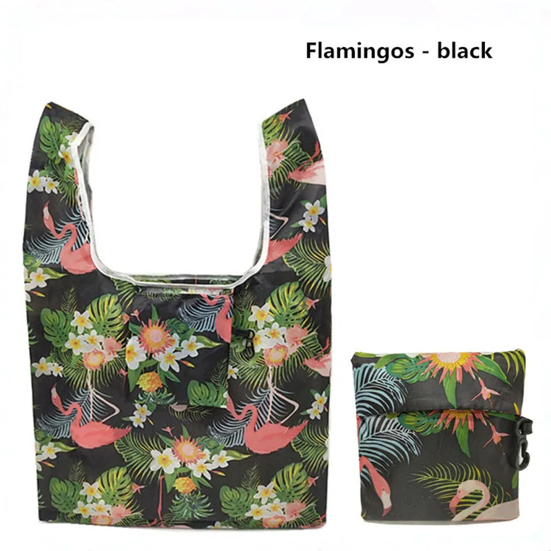 Flamingo Black GABWE, новая переработанная сумка для покупок с фламинго, эко многоразовая сумка для покупок с короткими ручками, Сумка с мультяшным цветочным рисунком, складная сумка на плечо, сумки с принтом - Цвет: Flamingo Black