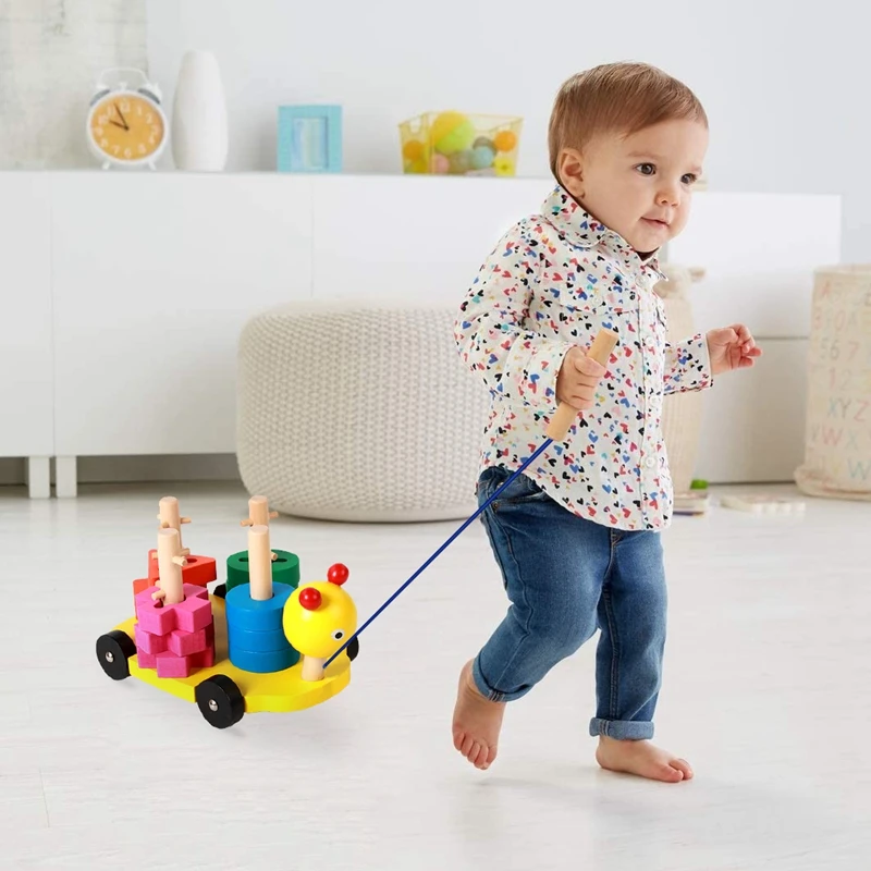 

1pc Baby Toys New Early Education Wooden Color Drag Push Cart Cute Cartoon Babies Educational Toys Wooden Blocks Stacking Toys