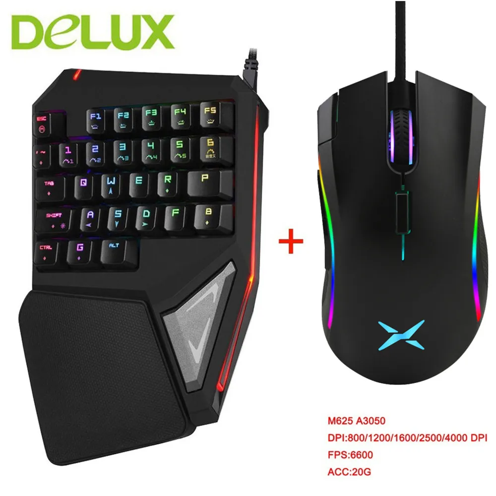 Delux мини-клавиатура T9 Plus профессиональная Механическая игровая Проводная клавиатура игровая мышь 12000 dpi компьютерные мыши для ноутбука PC Gamer - Цвет: T9 Plus with A3050
