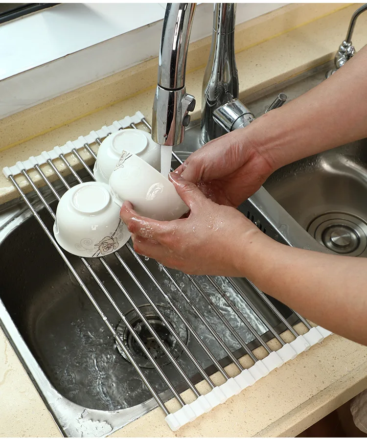 Roll Up Dish Drying Rack Drainer Shelf Foldable Over Sink Kitchen Organizer Fruit Mat Portable Storage Holder | Дом и сад