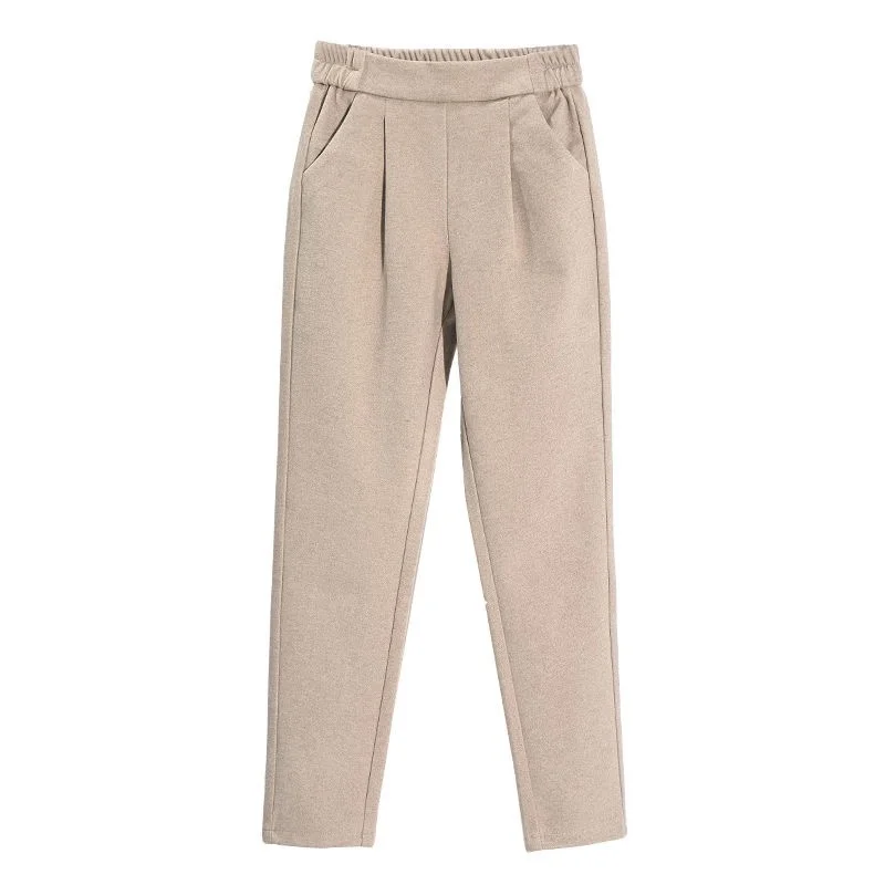 

2020 Autumn New Women Elastic Woolen Pant Female Plus Size Casual Pure color wild Straight Ankle-Length Trousers women