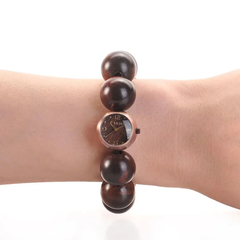 New Sandalwood Bracelet Men 's and Women 's 12 Beads Bracelet Female Couple Waterproof Student Buddhist Beads Copper Watch