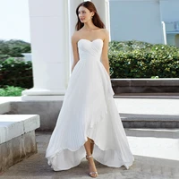 charming sweetheart sleeveless hi lo wedding dress 2021 corset sweep train beackless crinkle chiffon bridal gowns