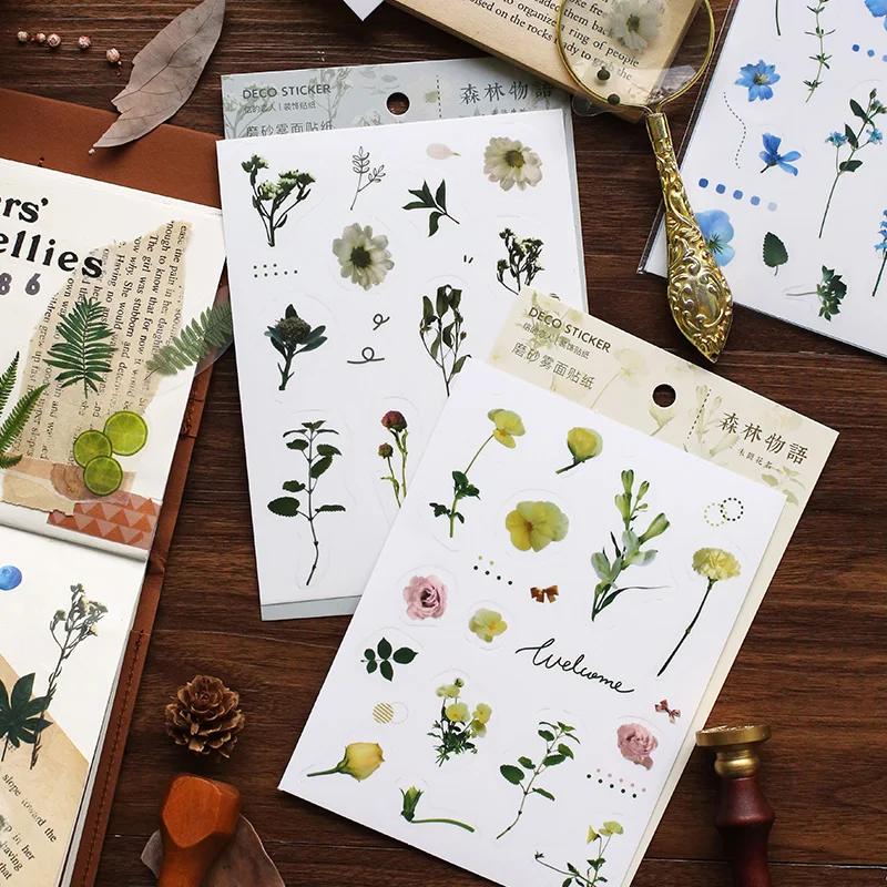 Винтажная наклейка s Осенние цветы листья растения пуля журнал декоративная