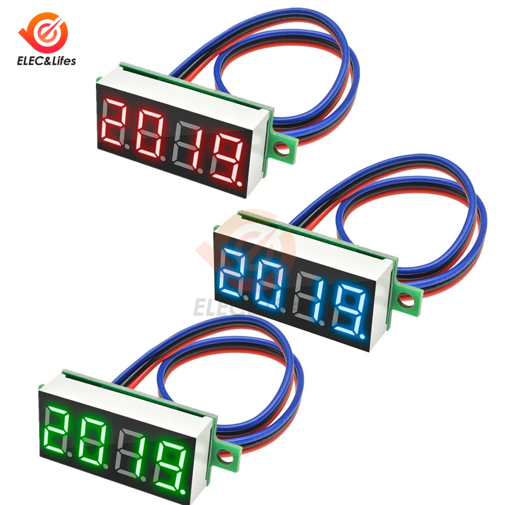 0,36 дюймов Мини цифровой вольтметр постоянного тока 0-100 V 3 провода 4 бит высокоточный, напряжения метр Панель тестер для вольтметр Для электромобиля или мотоцикла автомобиля