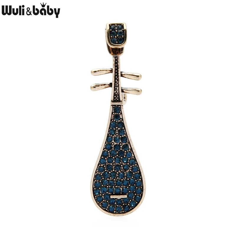 

Wuli&baby Vintage Rhinestone Pipa Guitar Brooches For Women Unisex 2-color Instrument Brooch Pins Gifts
