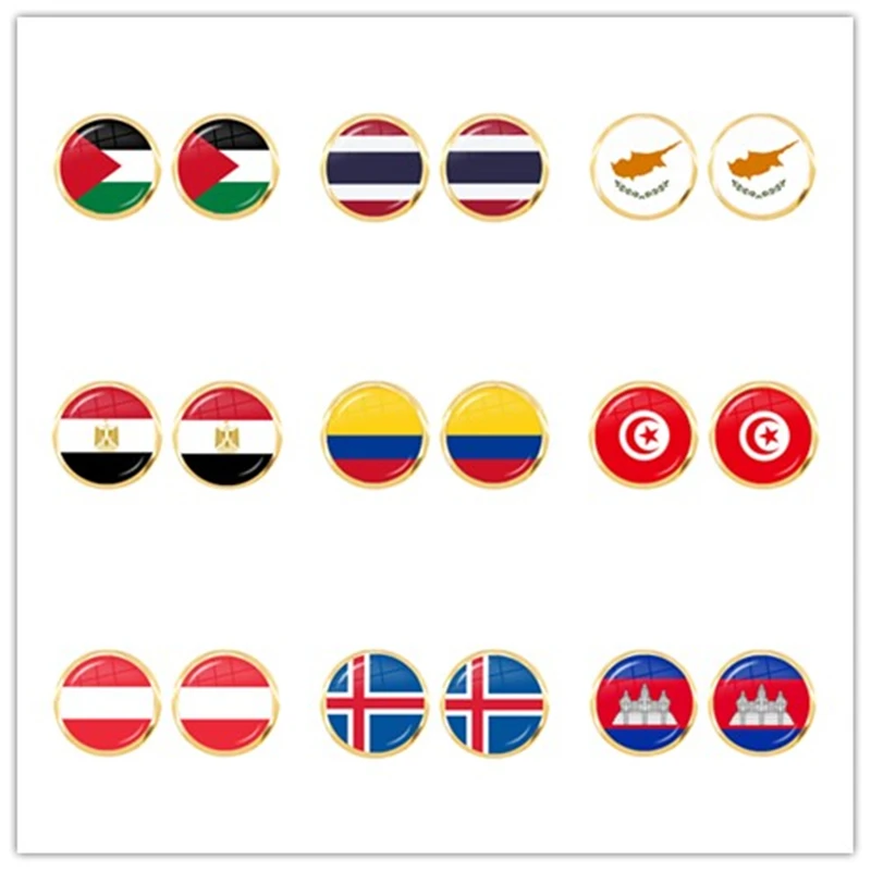 Стеклянные серьги гвоздики с национальным флагом Палестины Таиланда Кипра