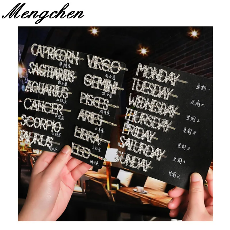 Новые модные роскошные блестящие заколки Стразы с надписями на неделю Заколки