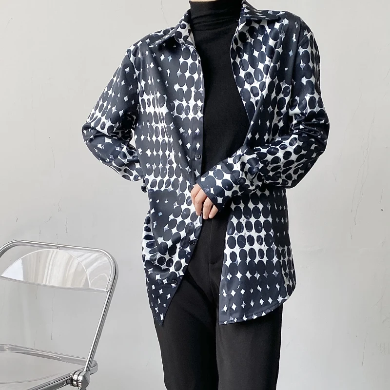 

2021 New Men's Print Long Sleeve Korean Style Fashion Streetwear Casual Shirts Male Dress Shirt Cardigan Tops Man