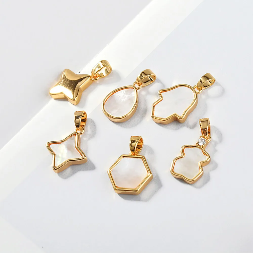 

2PCS natural Seashell Necklace Pendant Charms For Jewelry Making Findings 18K Gold Plated DIY hand made brass accessories
