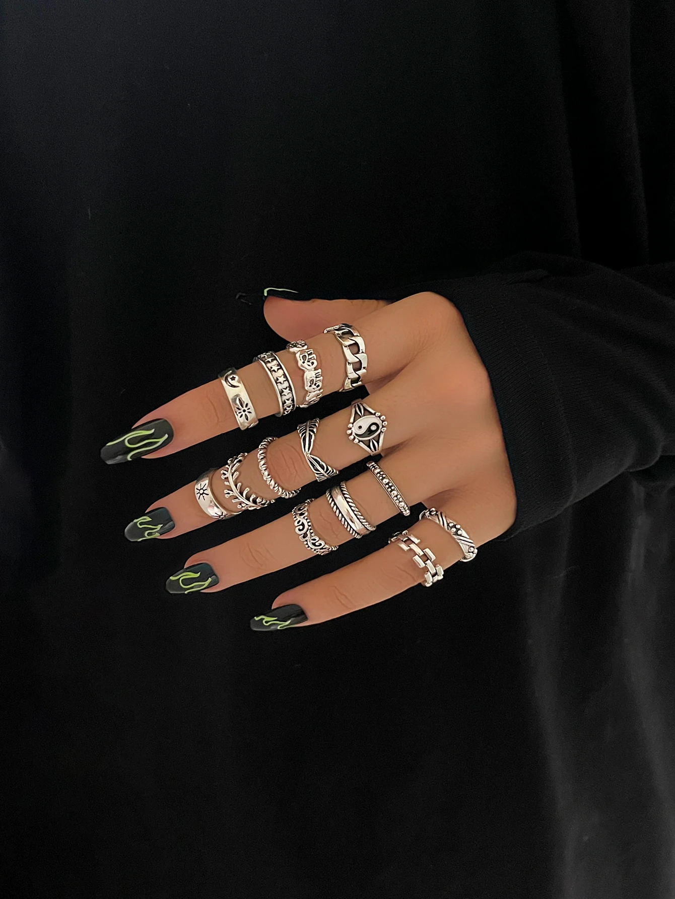 Стильная девушка 14 шт. готический серебряный цвет кольцо для женщин бохо панк