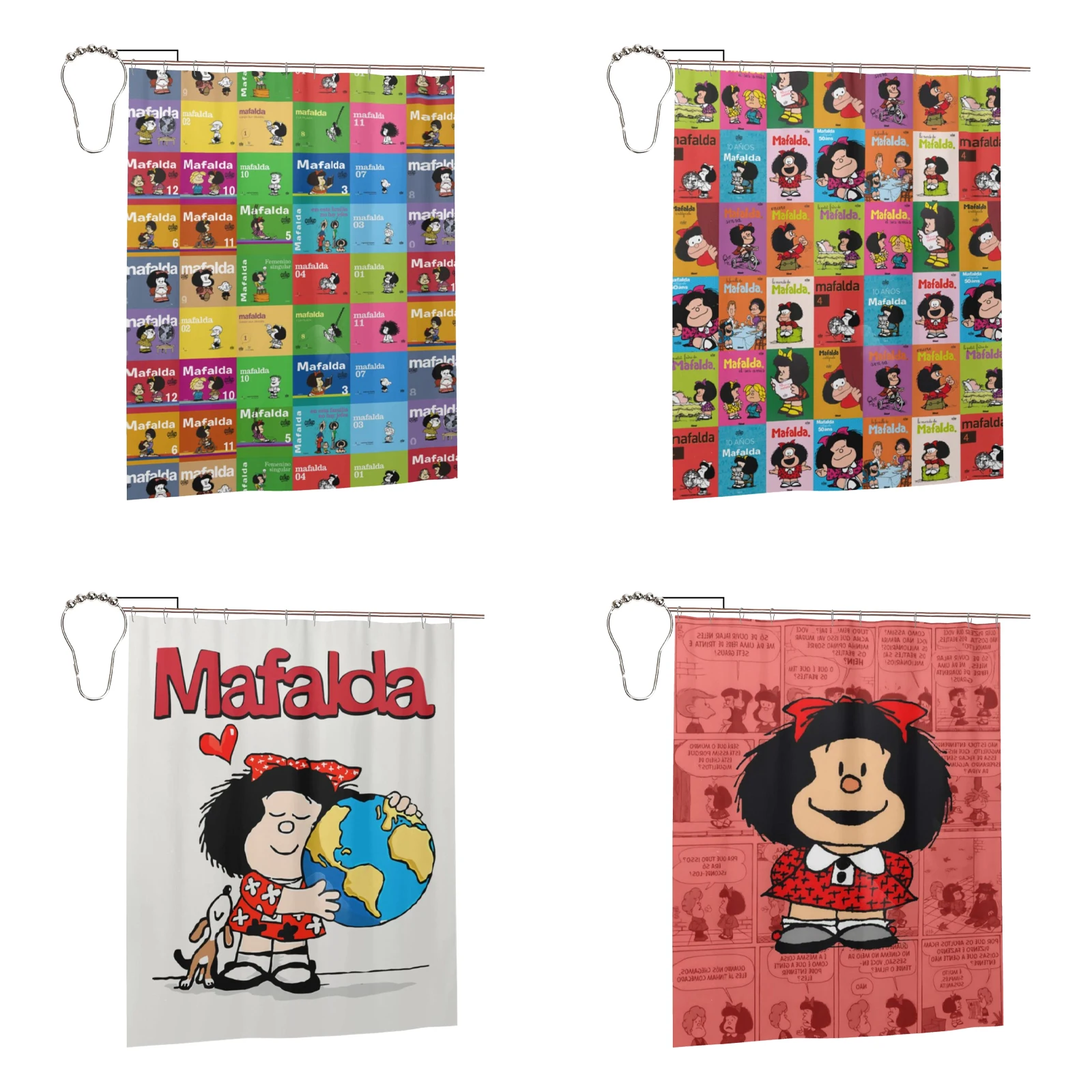 

Занавеска для душа с рисунком аниме Mafalda с коллажем для ванной комнаты тканевые занавески декоративные водонепроницаемые прочные с крючкам...