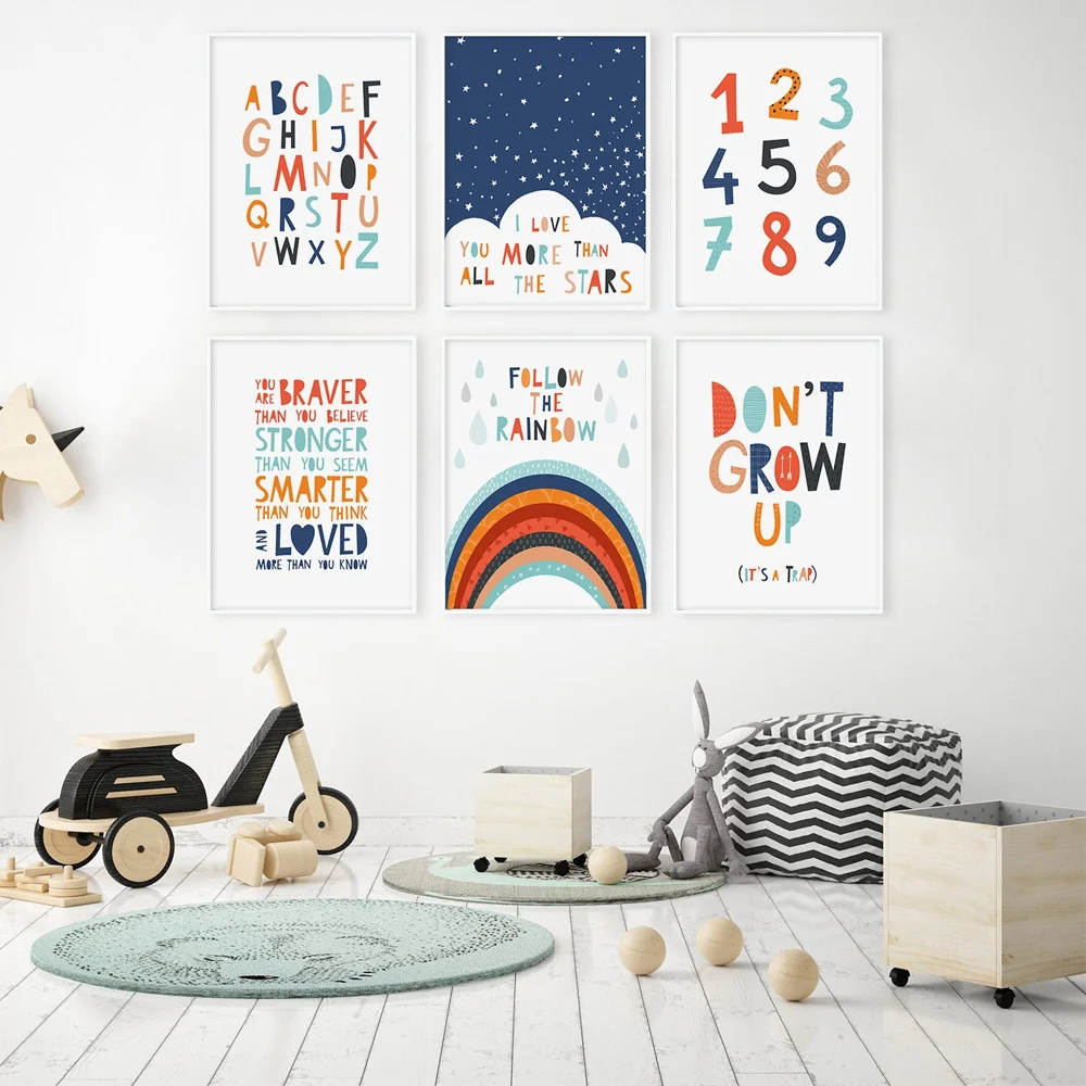 

Quotes Number Canvas Painting Nordic Catroon Posters and Print English Letter Wall Art Pictures Boy Playroom Kid Bedroom Deco
