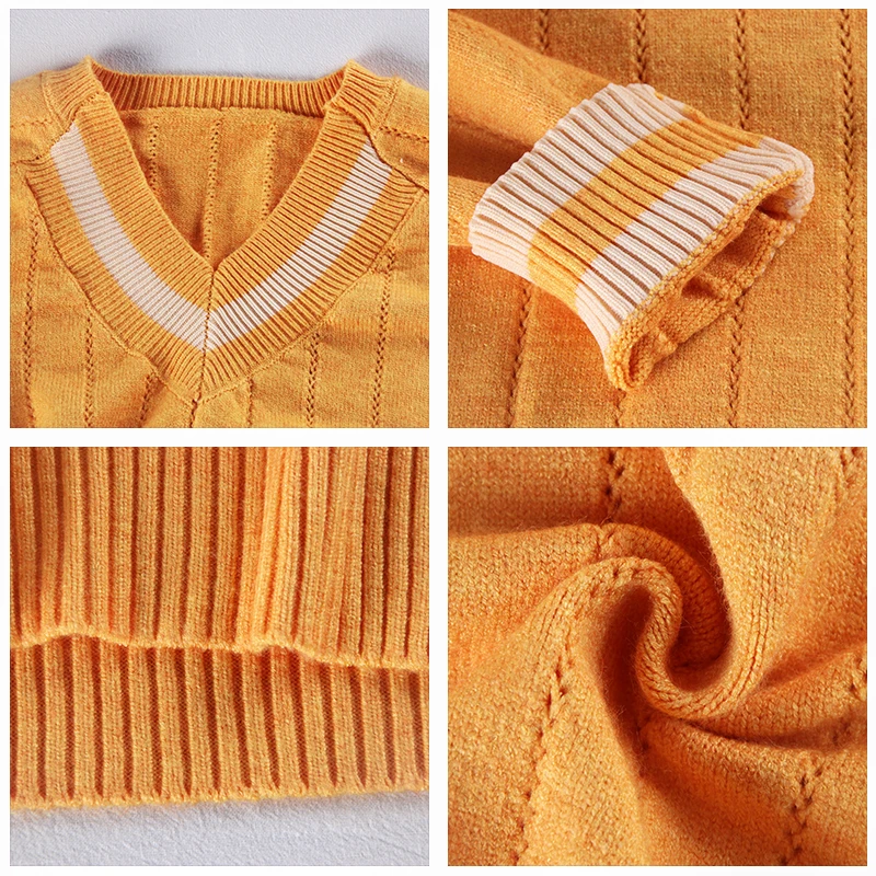 Shellsuning/женский свитер с вырезами Зимний пуловер в полоску v-образным вырезом