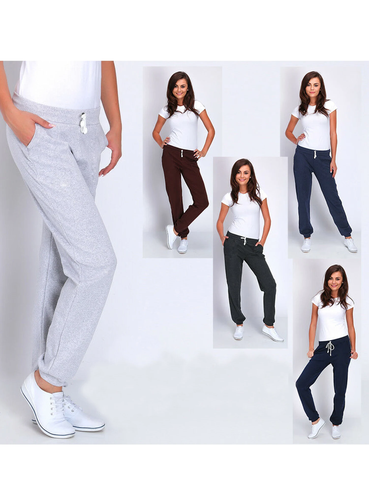 

Women Solid Color Casual Sweatpants Drawstring Waist Elastic Ankle Cuff Joggers Trouser Sport Long Pants