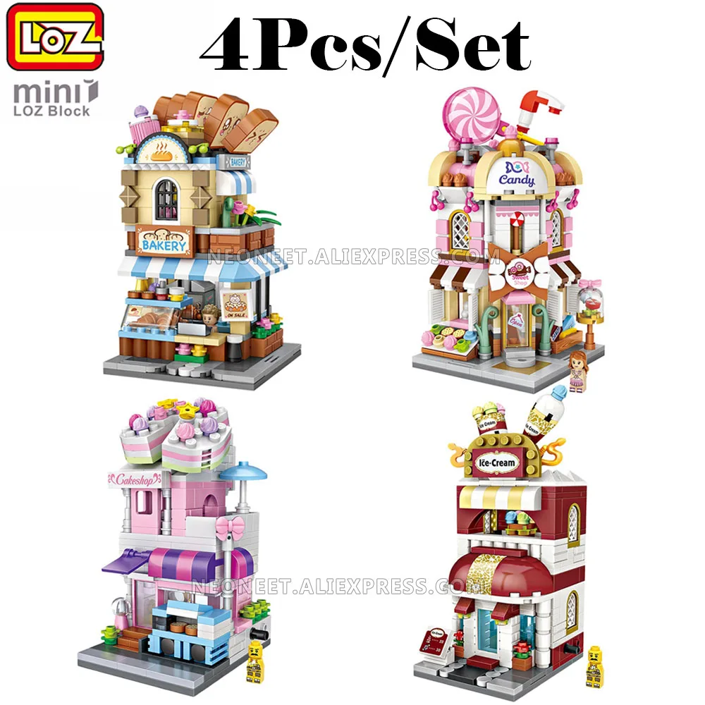 

4inL LOZ Mini Blocks City View Scene Coffee Shop Retail Store Architectures Models & Building Quiz Ice Cream Shop Toy For Kids