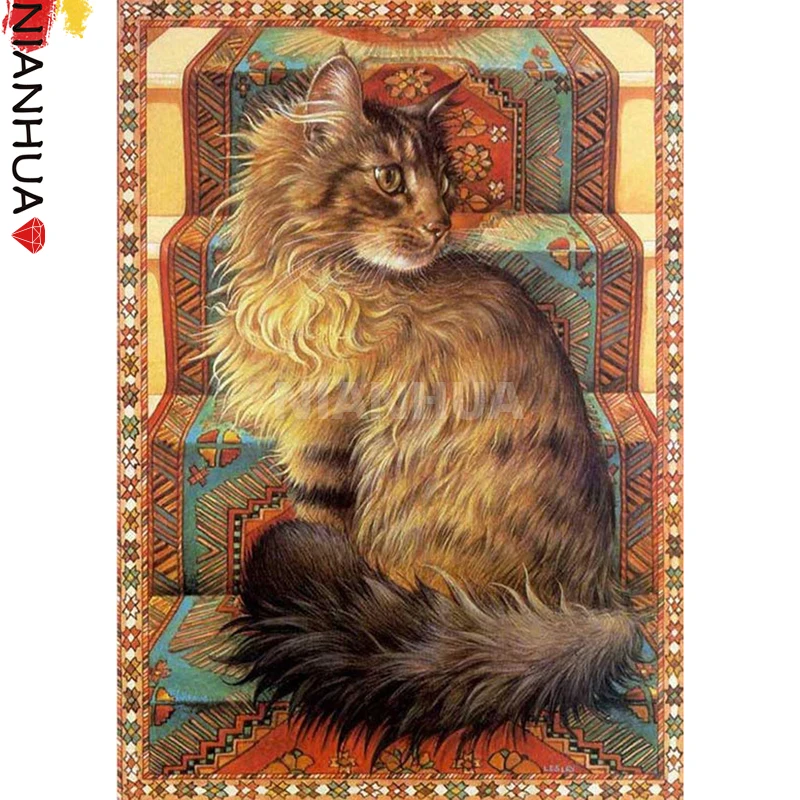 

5D Diamond Painting Kit Animal Cartoon Siamese Cat King Mosaic Handmade DIY Mural Photo Square Round Gift Home Furnishing