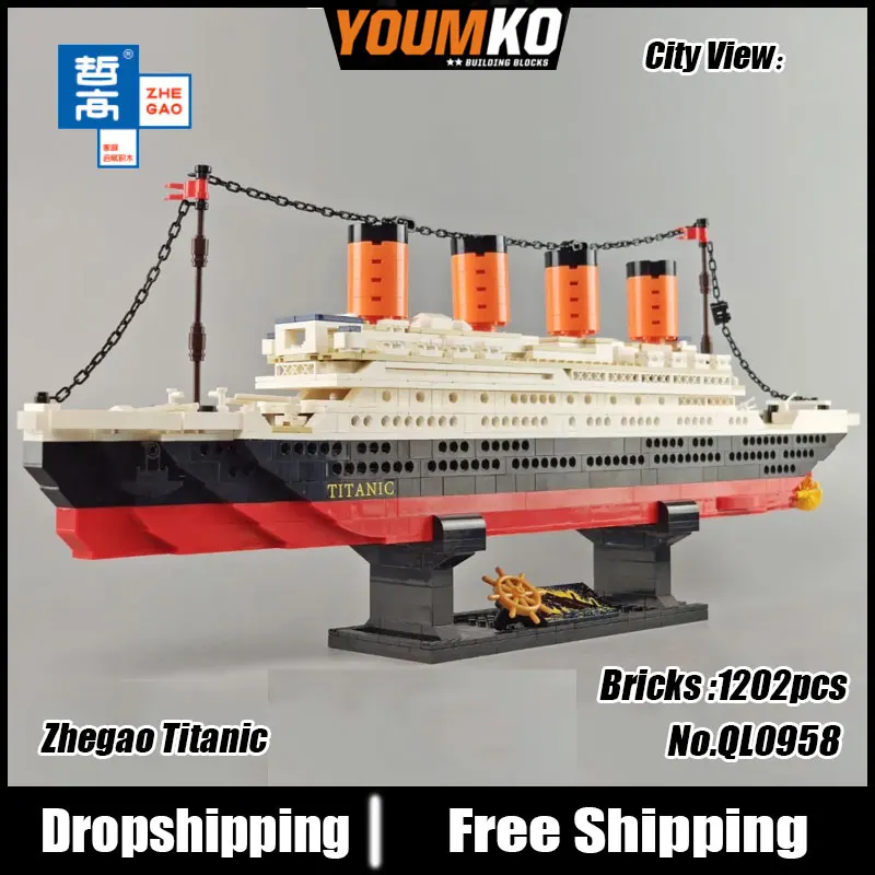 

ZHEGAO QL0958 MOC Movie Series Titanic Cruise Giant Ship Building Blocks 1202pcs Bricks Toys Gift Education