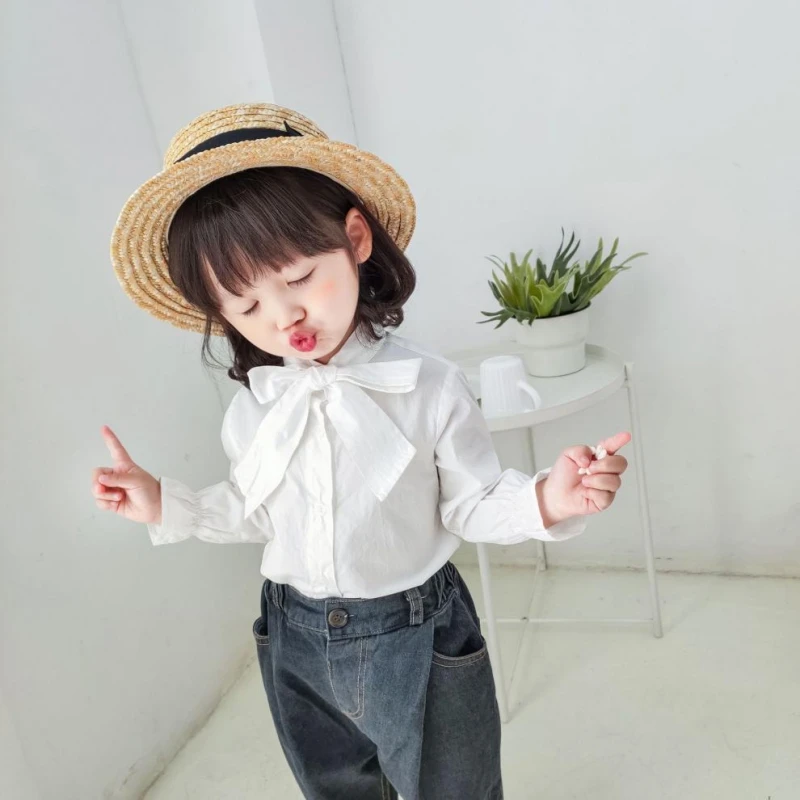 Рубашки для девочек Детские хлопковые свободные рубашки с длинными рукавами