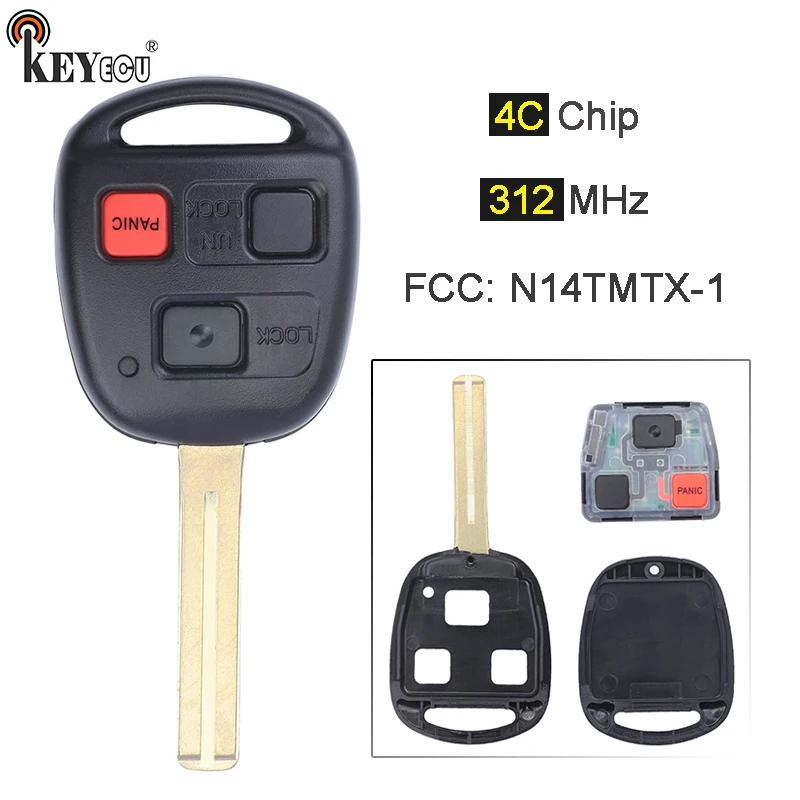 KEYECU 312 МГц 4C Чип FCC: N14TMTX-1 замена 3 кнопки БЕСКЛЮЧЕВОЙ дистанционный ключ-брелок от