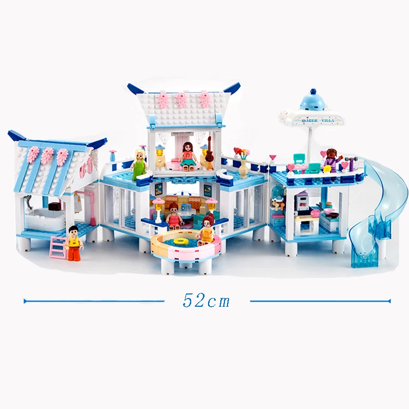 

SLUBAN Friends For Girls House Summer Fun Water Park Friendship Figures Villa Modular Building Blocks DIY Bricks Toys For Girls
