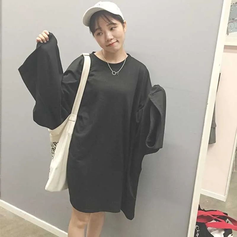 Женская Толстовка Оверсайз Harajuku однотонные пуловеры с рукавами летучая мышь