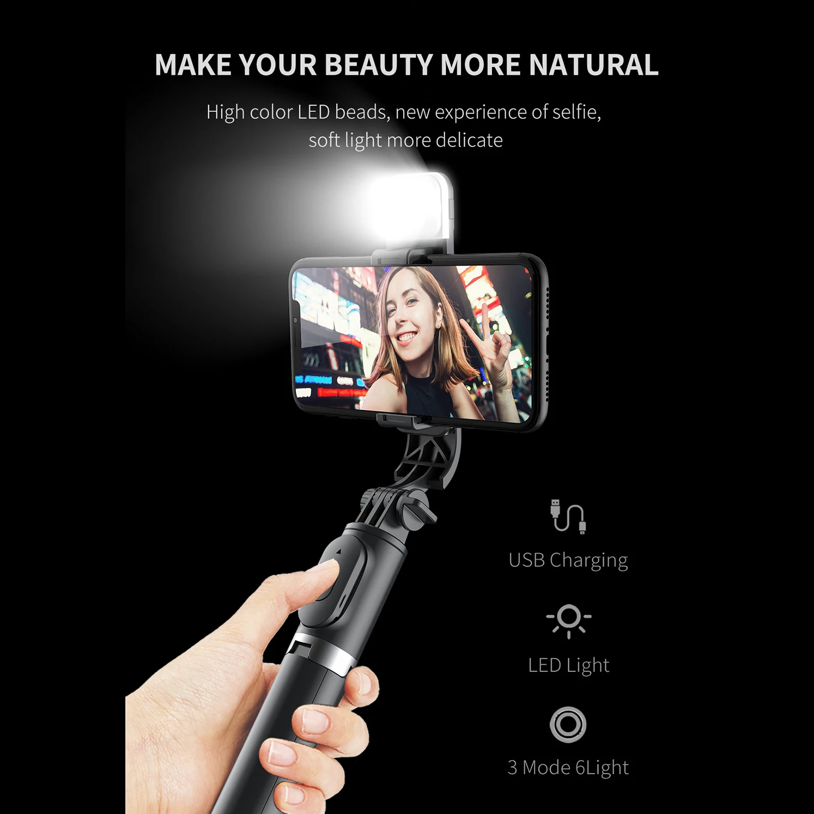 Selfie Stick 3 In 1 Wireless Bluetooth Selfie Stick Foldable Mini Tripod With Fill Light Shutter Remote Control For Ios Android