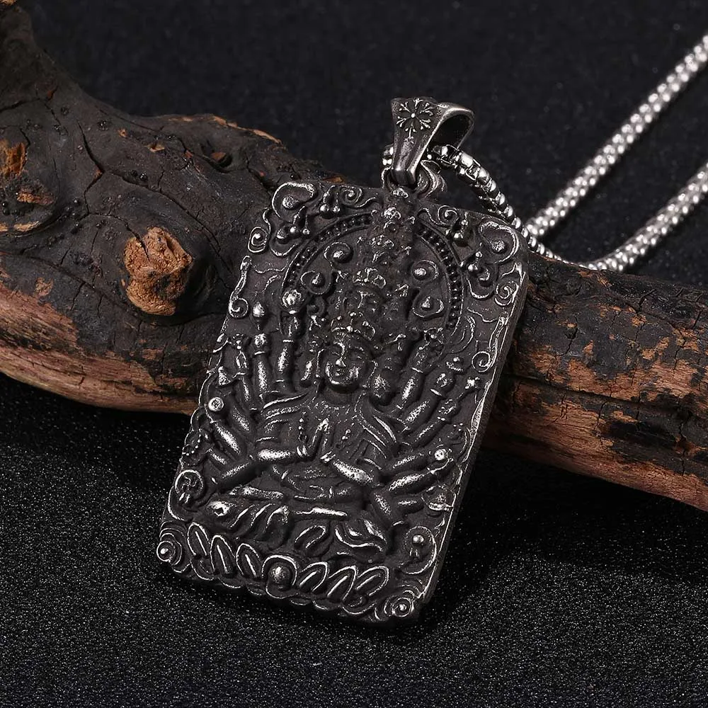 Винтажное ожерелье из нержавеющей стали с резным амулетом Будды мужские