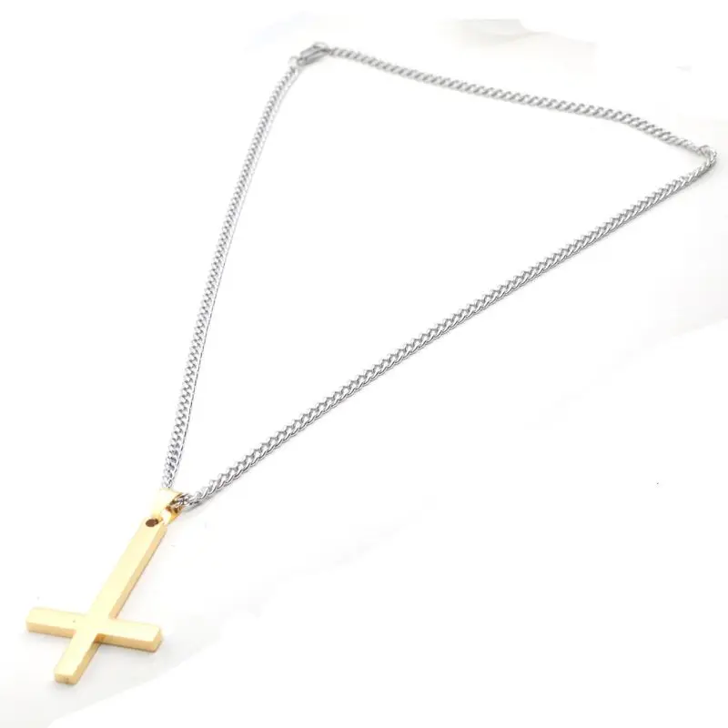1PC Dainty Stainless Steel Upside Down Cross Necklace for Men Inverted Pendant with Chain Fashion Jewelry 3 Colors | Украшения и