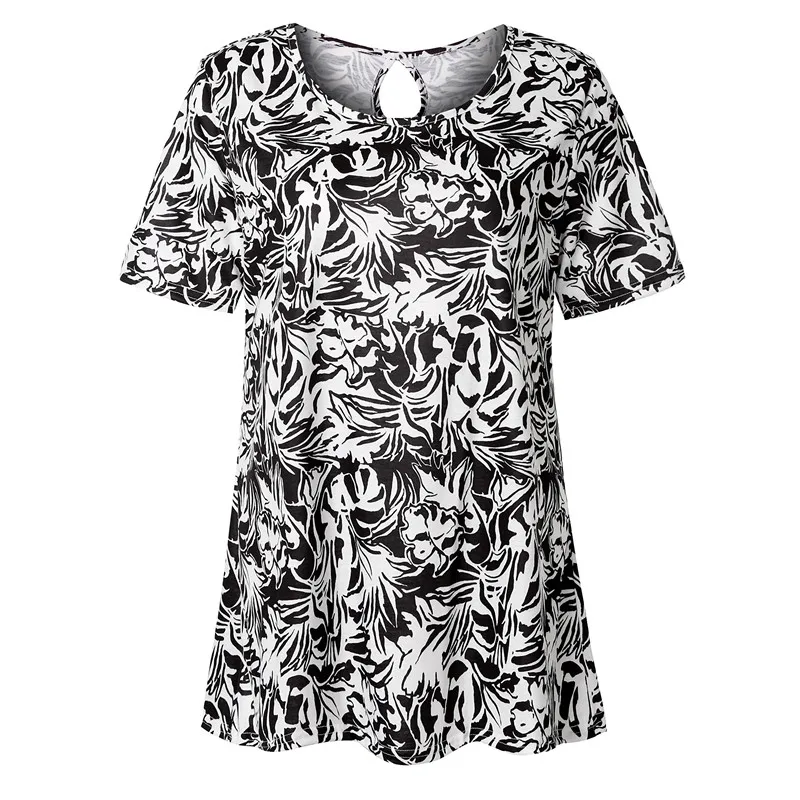 

2020 New Large Size Women Shirts Summer Casual Short Sleeve o Neck Blouse Female Flowers Printed Loose Shirt Lady Tops Plue Size