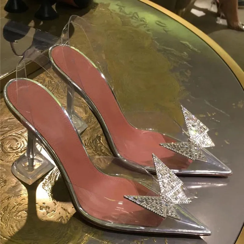 

Transparent PVC Women Sandals New Women Shoe Butterfly Crystal Decor Zapatos De Mujer Zapatos Pointed Toe High Heels Sexy