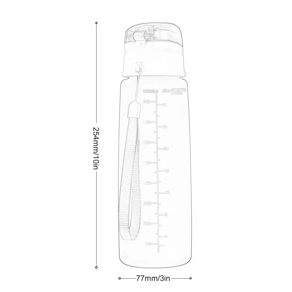 

900ml Water Bottle Lightweight And Environmental Bounce Cover Water Bottle With Scale And Suction Nozzle