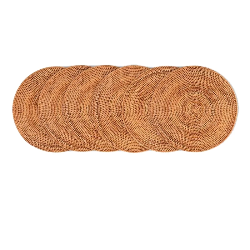 

6 Pcs Handmade Round Natural Rattan Placemat Farmhouse Round Wicker Placemats for Dining Table,Wedding,Parties,BBQ's,Etc