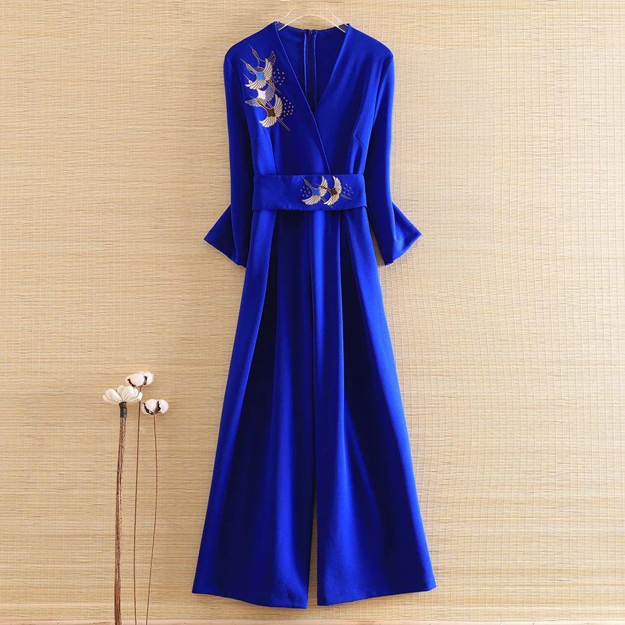Женский комбинезон с вышивкой журавль элегантный Свободный в китайском стиле v
