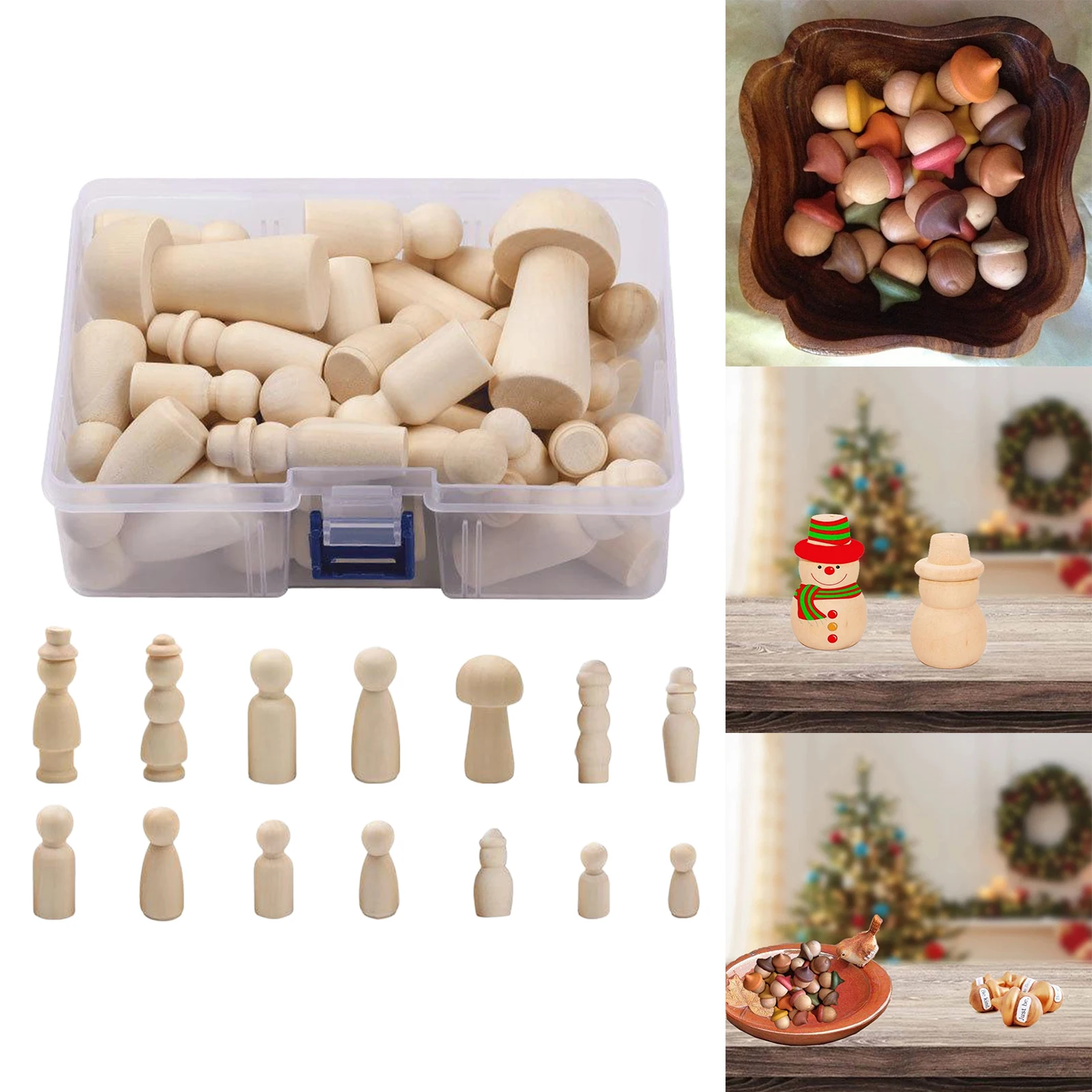 

42pc Unfinished Wooden Peg Doll Unpainted People Figures for Arts Crafts DIY