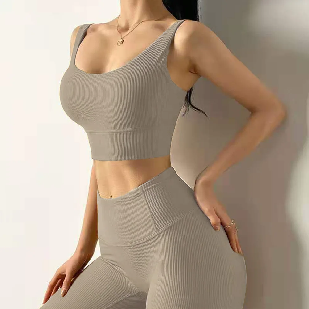 

Ribbed Yoga Sets Women Seamless Workout Set Sexy Bra and High Waisted Yoga Pants Two Piece Yoga Set Women Active Wear