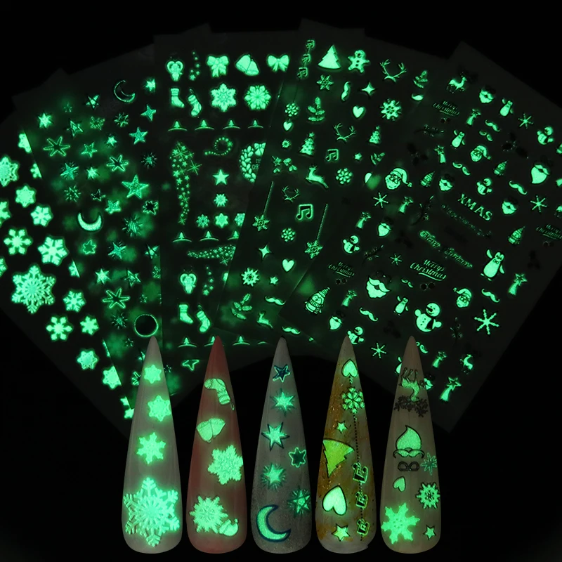 1 лист 3D наклейки для ногтей Рождественские снежинки смешанные узоры переводные s