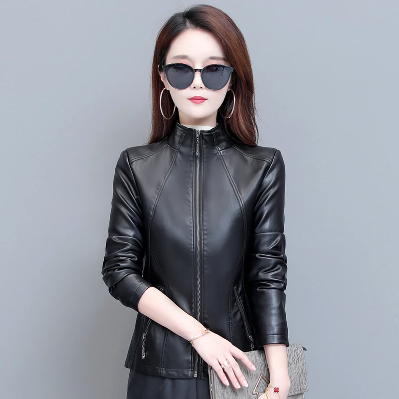 Новинка осенняя Женская куртка из искусственной кожи короткое пальто для