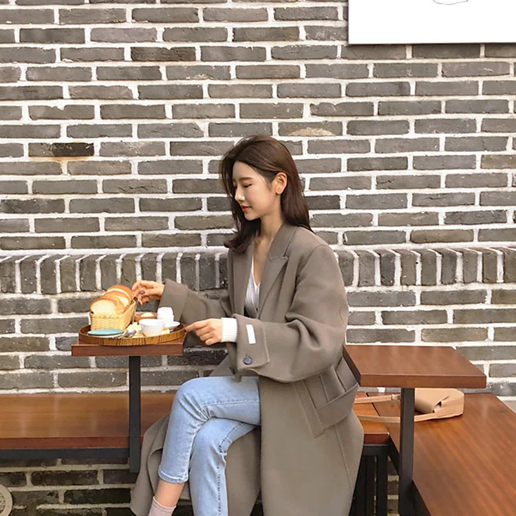 

Cashmere coat women's middle and long style winter 2020 new Korean casual cotton and thick cocoa woolen coat