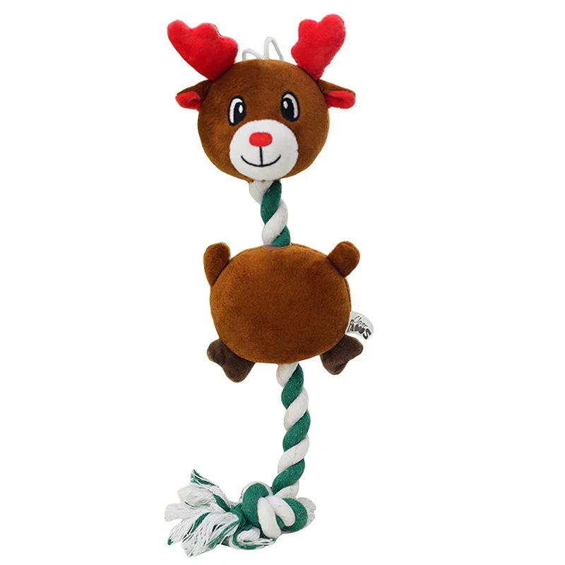 

Christmas Vocal Gift with Cotton Rope Elk Man Model Santa Claus Pet Toy Christmas Decorated Plush Toys