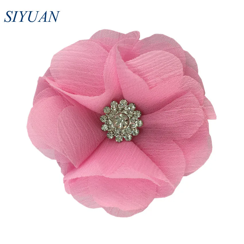 8-m pink 120 шт./лот,, 6 см, ткань, шифон, цветы, стразы, на пуговицах, для девушек, на каждый день, головные уборы, свадебные аксессуары TH301 - Цвет: 8-m pink