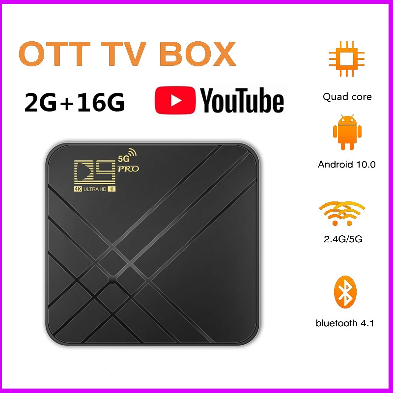 

2GB+16GB D9 Fast Smart TV BOX 2.4G/5G Dual WiFi Media Player For Android 10.0 Ethernet 4K Set-Top Quad Core ARM Player
