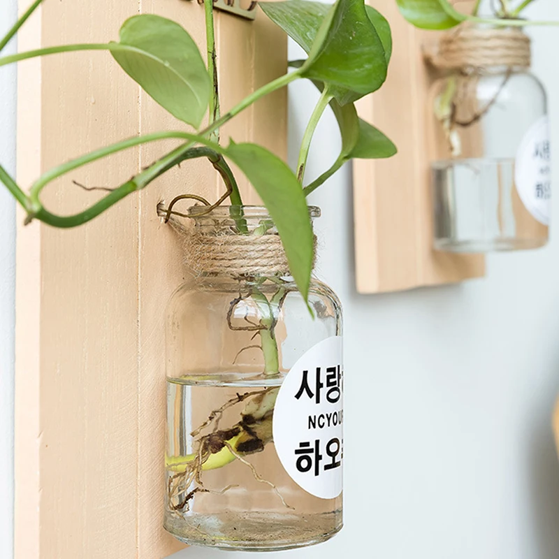 

Wall Hanging Wooden Board Flower Arrangement Hydroponic Board Glass Vase Balcony Hanging Vase Household Living Room Decoration