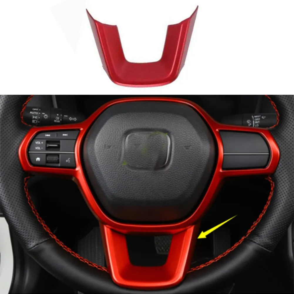 

1pc For Honda Civic 11th 2022 Up Steering Wheel Sheet Cover Decor Matte Red U-shaped Decoration Interior Mouldings Car-styling