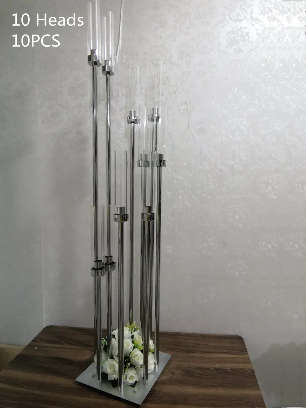 Silver 10Heads 10PCS 10 шт. металлические подсвечники подсвечник цветок вазы свадебный стол канделябр в центр стола столб стенд дорога свинец вечерние украшения - Цвет: Silver 10Heads 10PCS
