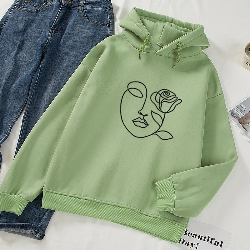 

2020 Kpop Fashion Line Art Hoodies Crewneck Sweatshirt Women Aesthetic 90s Jumper Oversized Pullover Hoodie Vintage Streetwear