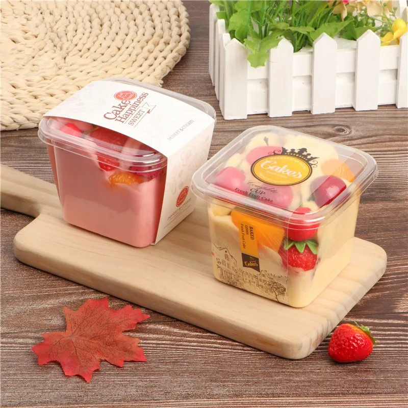 100pcs 400ml cream fruit cake box PET transparent square disposable dessert pudding ice jelly plastic cups with cover | Дом и сад