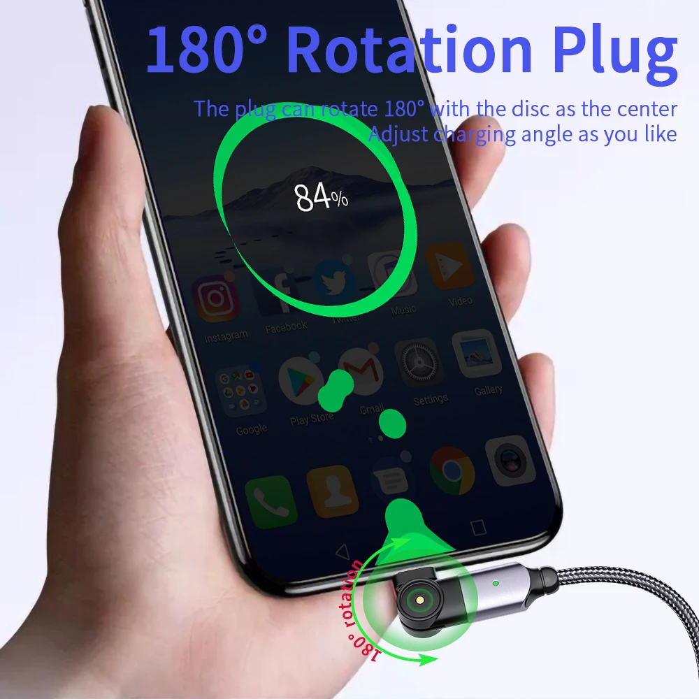 

3A180 Degree USB Cable Rotate Type C 3A Fast Charge Wire Type C Cord USB-C For Samsung Galaxy Xiaomi Huawei Mobile Phone Cord